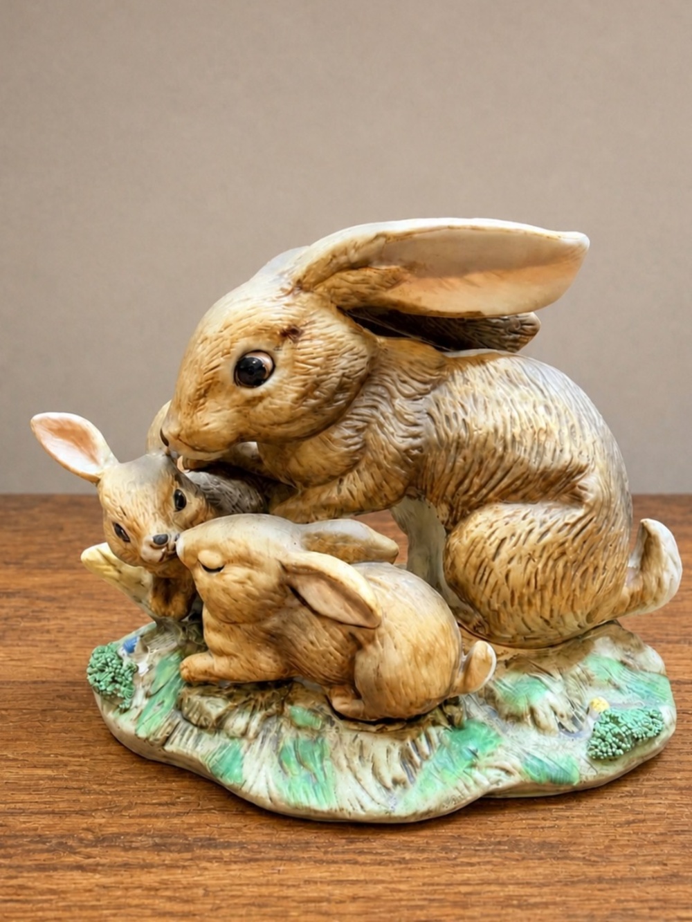 MAXAM Hand Painted Porcelain Rabbit Mother and Babies Figurine